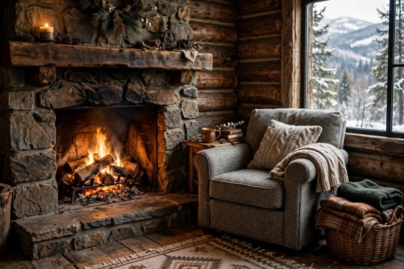 small rustic cabins: compact bathroom with a walk-in shower and wooden vanity