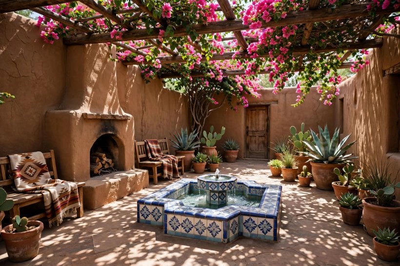 southwestern house: kitchen with patterned tile and timber