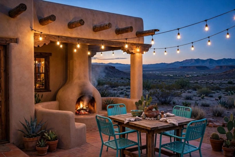 southwestern house: small porch with desert planting