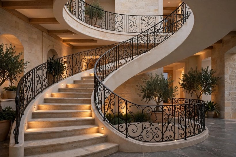 stair lighting indoor: low guide lights glowing near the skirting board