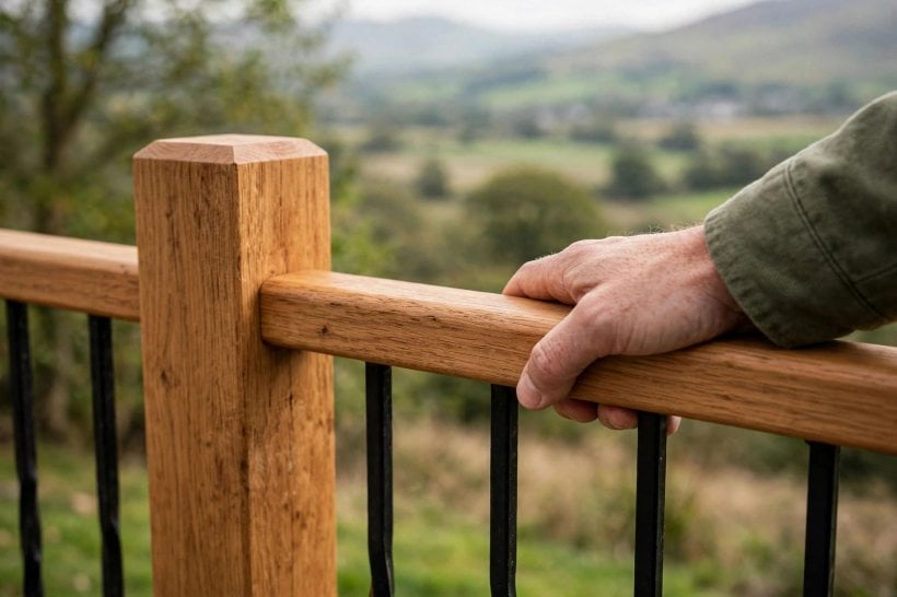 staircase railing: elegant traditional staircase with turned balusters, a volute and polished dark handrail