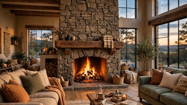 stone fireplace