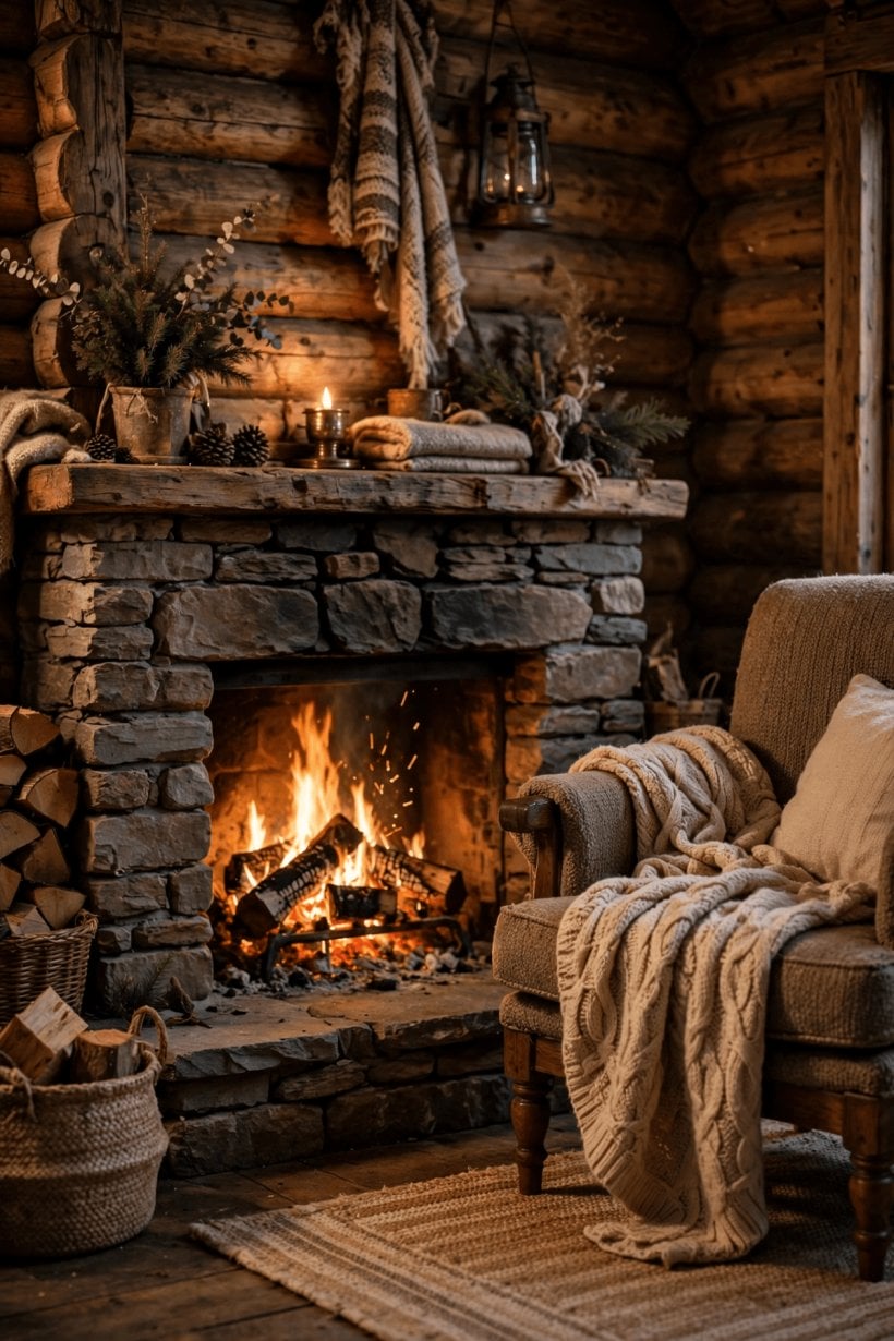 stone fireplace