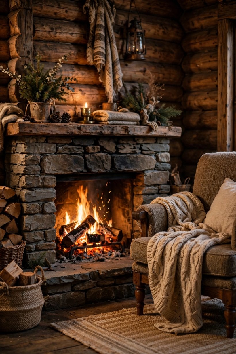 stone fireplace