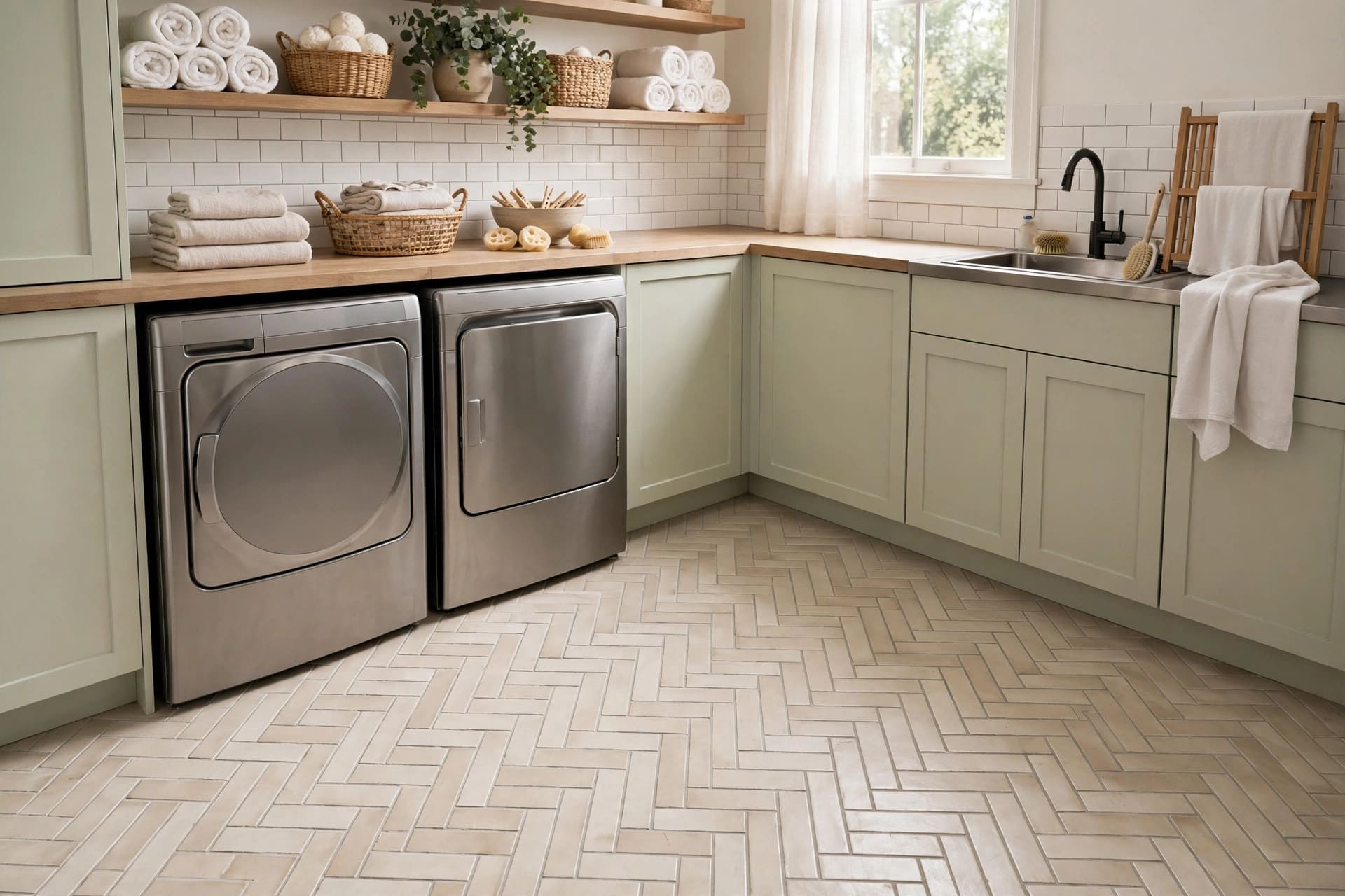 subway tile patterns: vertical offset tiles in a bathroom