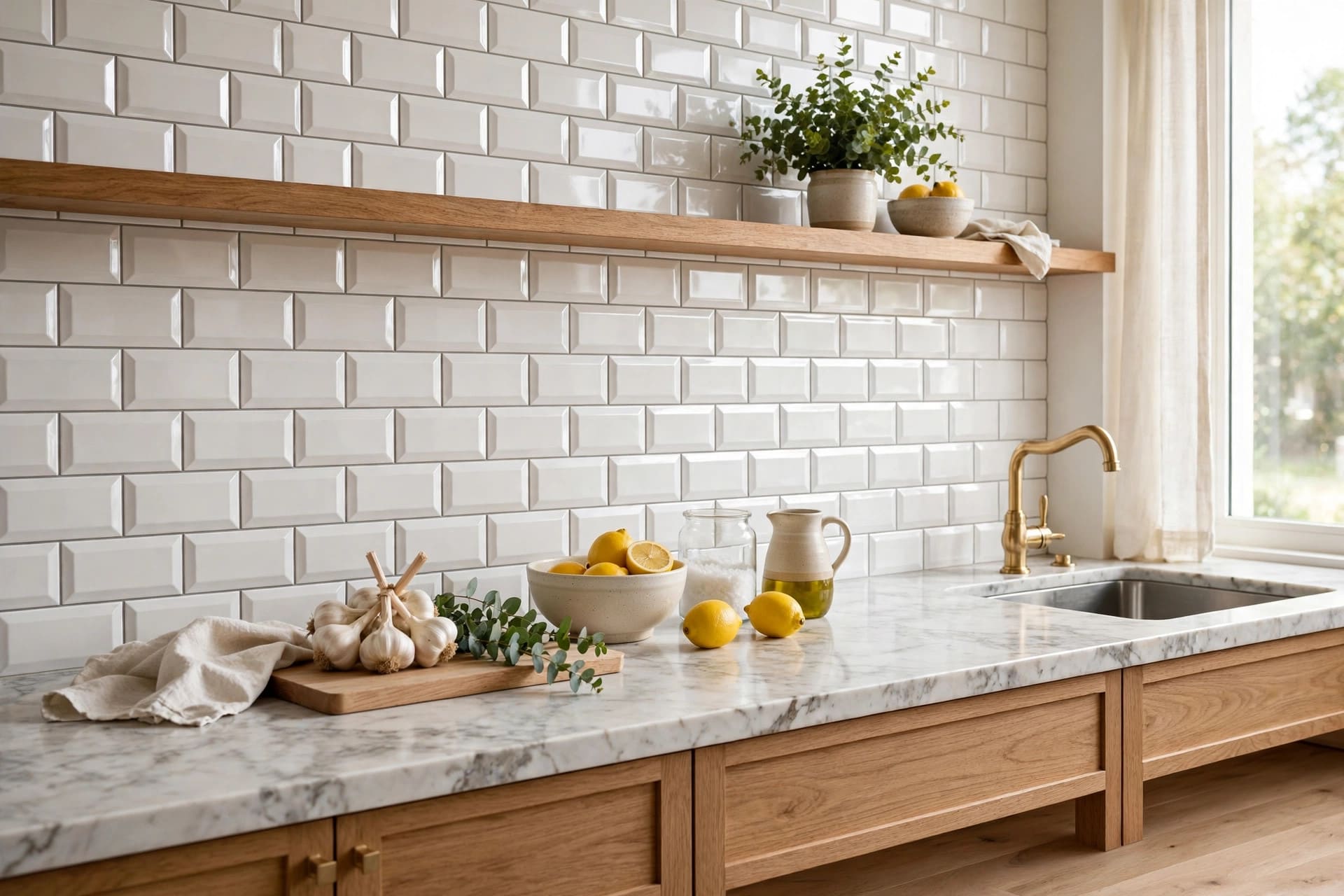 subway tile patterns: chevron style tiled wall