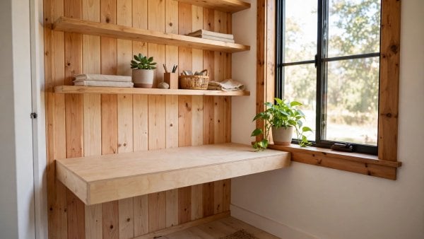 tiny home office ideas for a compact workspace with a fold-down desk, closed storage and daylight in 200 square feet