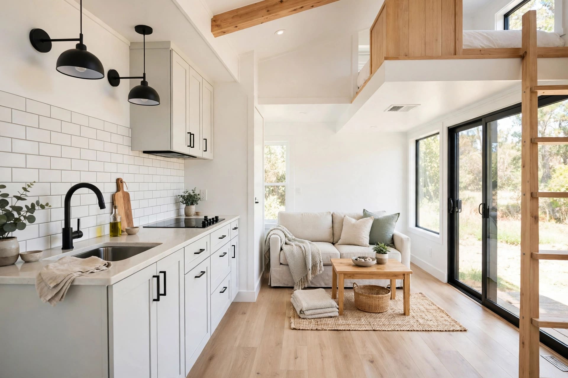 tiny house before and after renovation showing a refreshed small living space