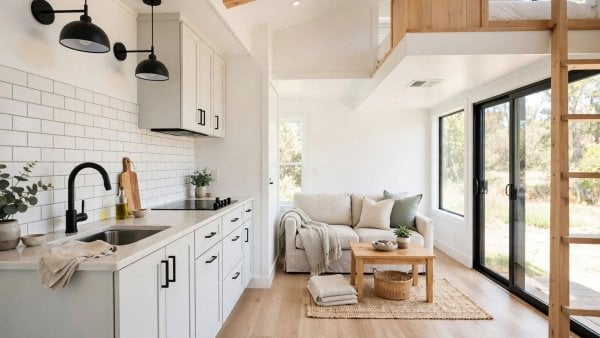 tiny house before and after renovation showing a refreshed small living space