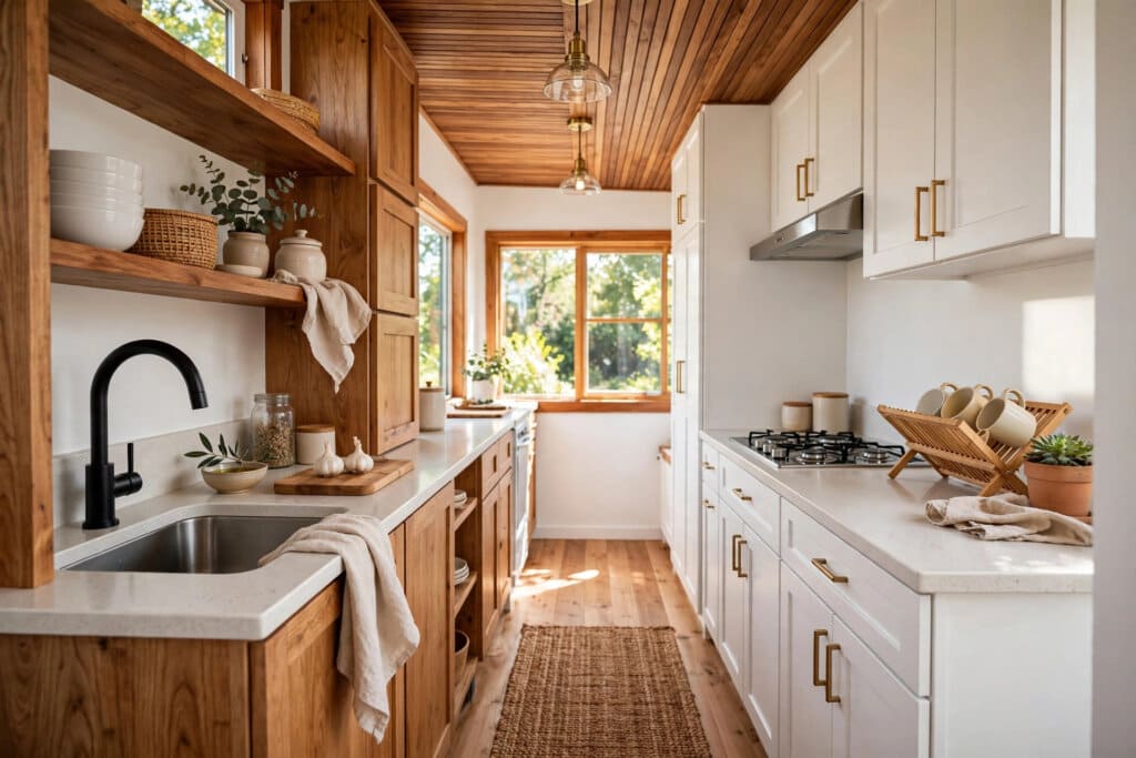 tiny house kitchen interior design small kitchen layout with storage and light
