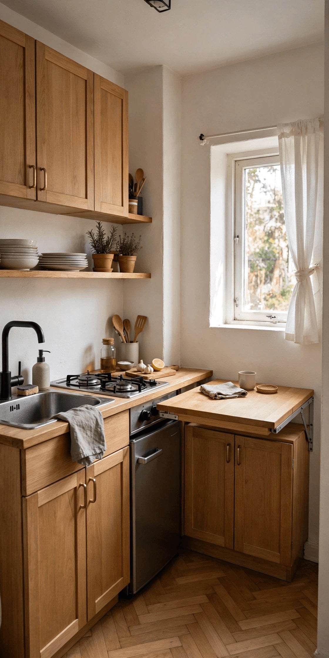 tiny house kitchen interior design worktop surfaces and storage ideas in a pin graphic