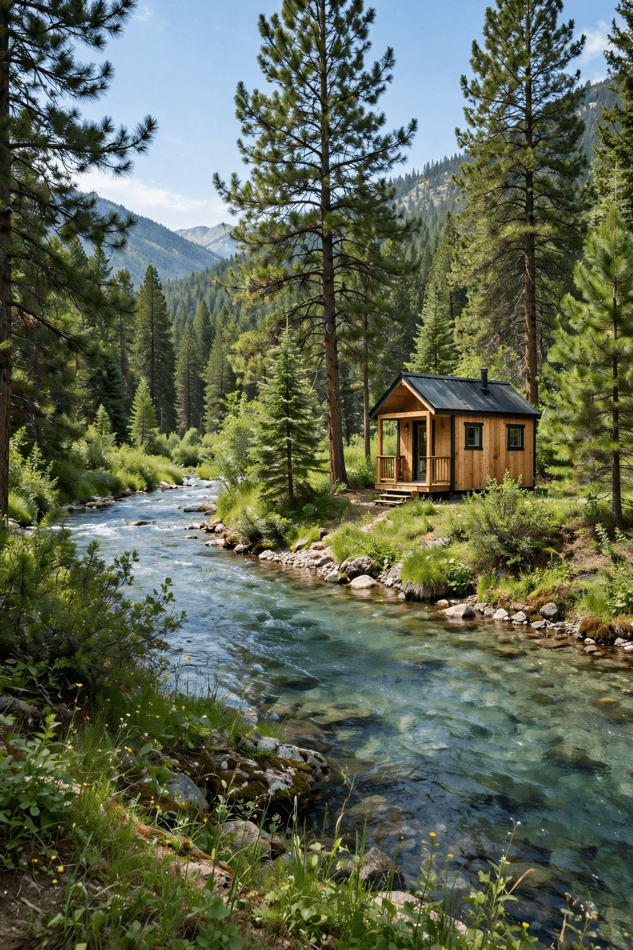 Tiny house laws in Idaho — tiny house in a snowy Idaho valley with well and septic in place