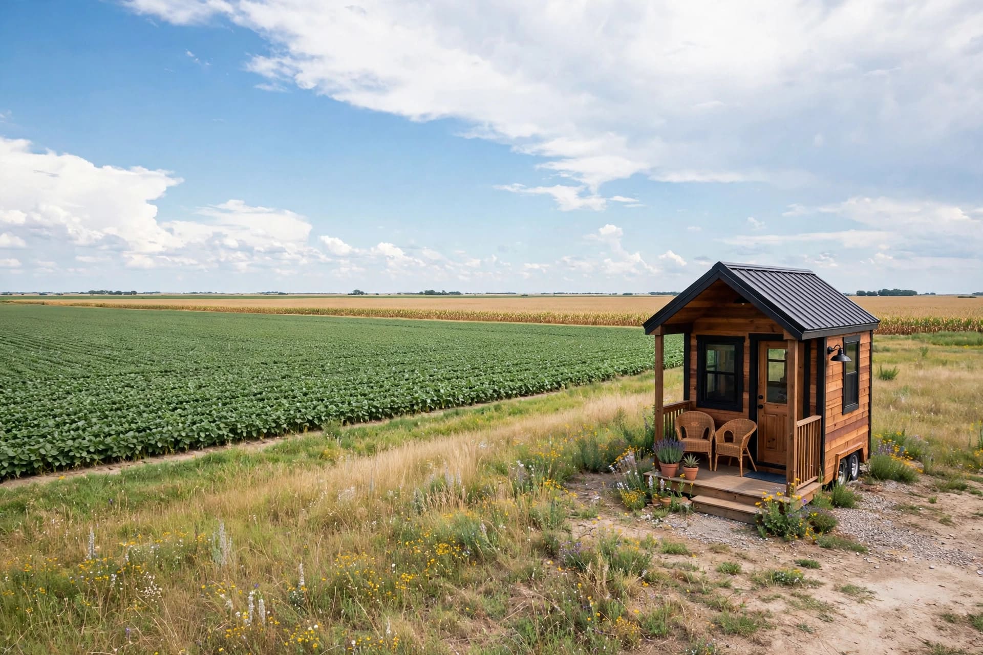 Tiny house laws in Illinois — a compact tiny home on a tree-lined Illinois lot
