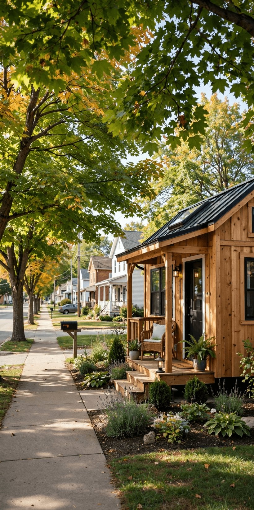 Tiny house laws in Illinois — tiny house in winter with insulated skirting and a snow-covered roof