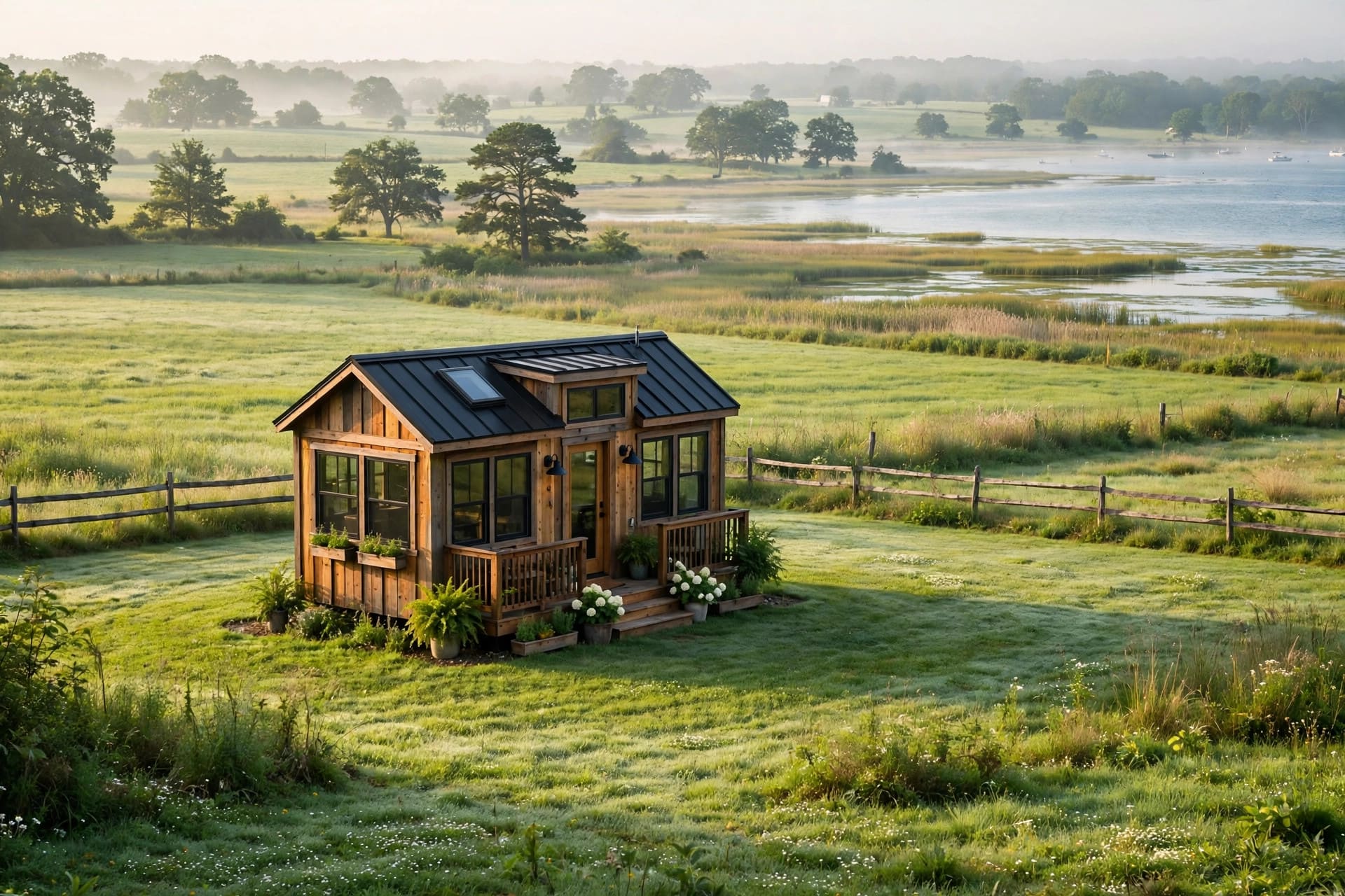 Tiny house laws in Maryland — featured image of a tiny house in a Maryland setting
