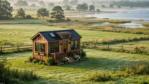 Tiny house laws in Maryland — featured image of a tiny house in a Maryland setting