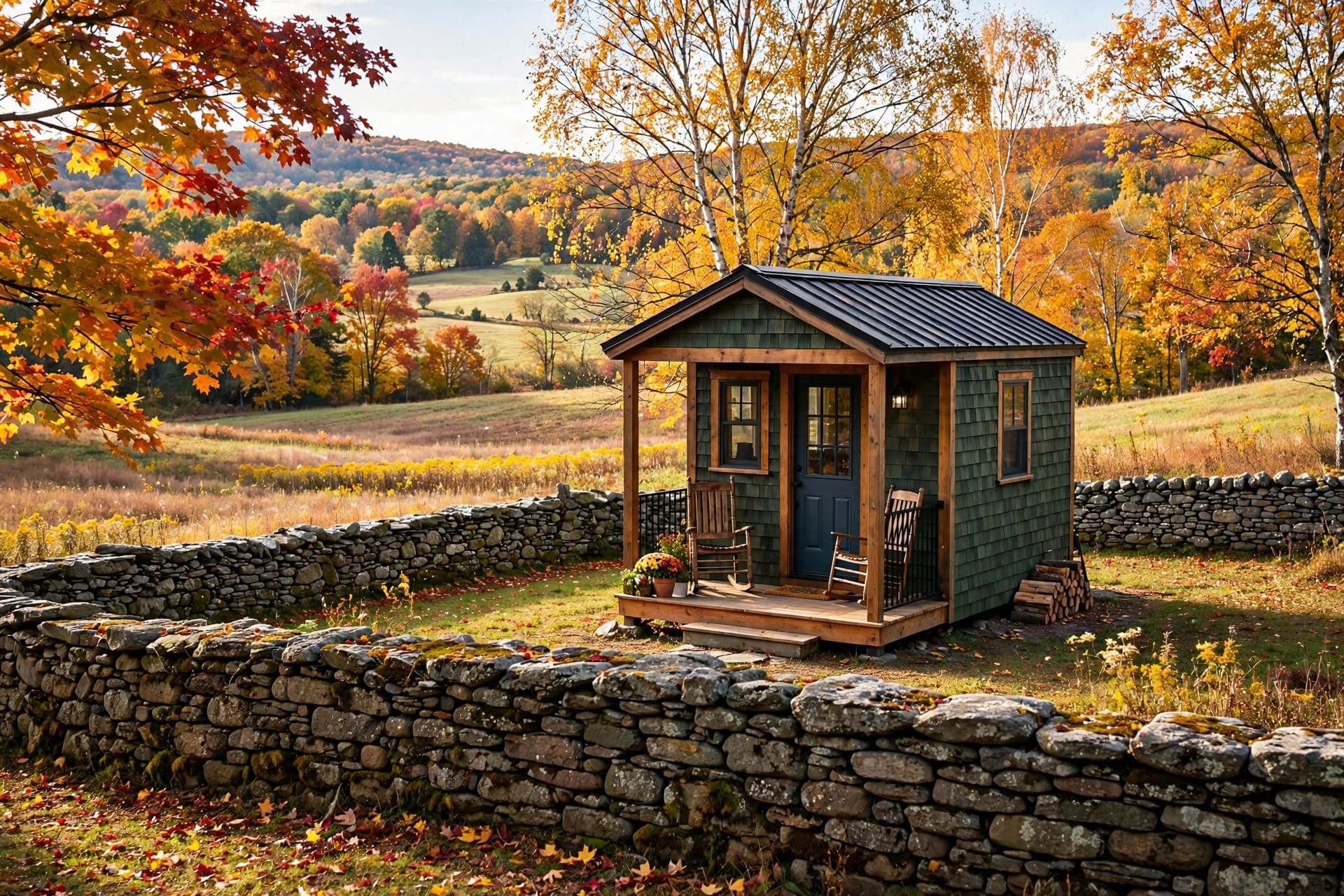 Tiny house laws in Massachusetts — featured image of a tiny house in a Massachusetts setting