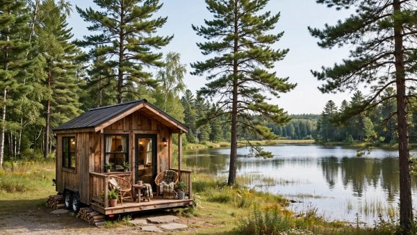 Tiny house laws in Michigan — featured image of a tiny house in a Michigan setting