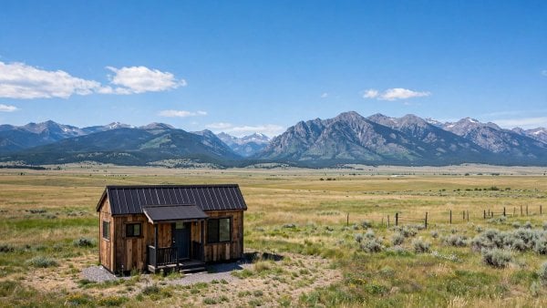 Tiny house laws in Montana — featured image of a tiny house in a Montana setting