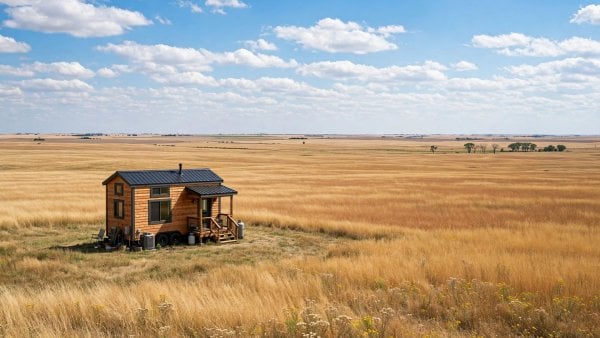 Tiny house laws in Nebraska — featured image of a tiny house in a Nebraska setting