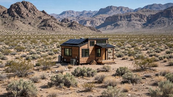 Tiny house laws in Nevada — featured image of a tiny house in a Nevada setting