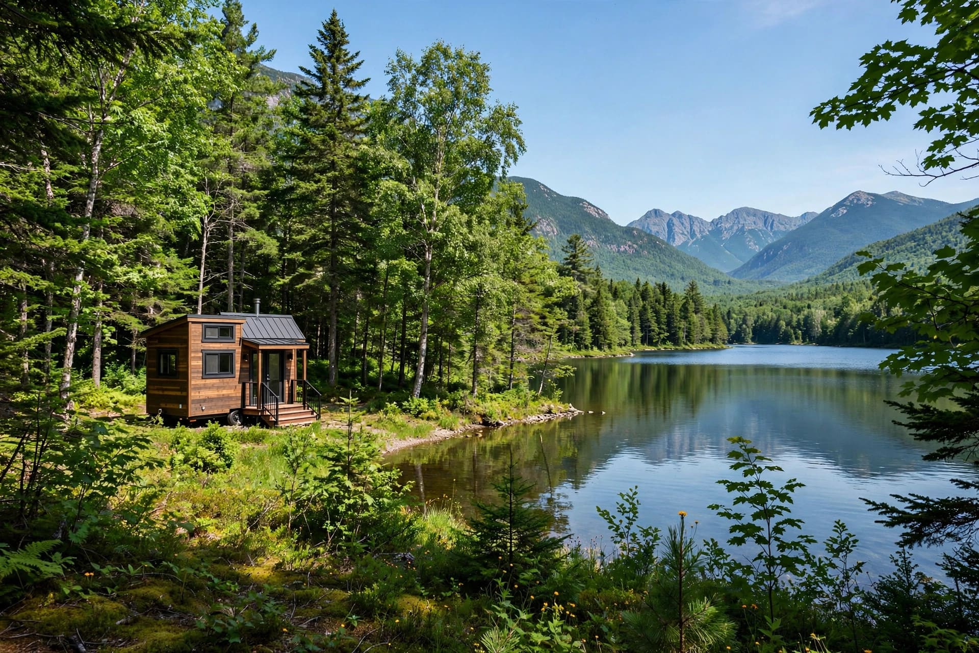 Tiny house laws in New Hampshire — featured image of a tiny house in a New Hampshire setting