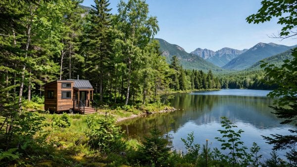 Tiny house laws in New Hampshire — featured image of a tiny house in a New Hampshire setting