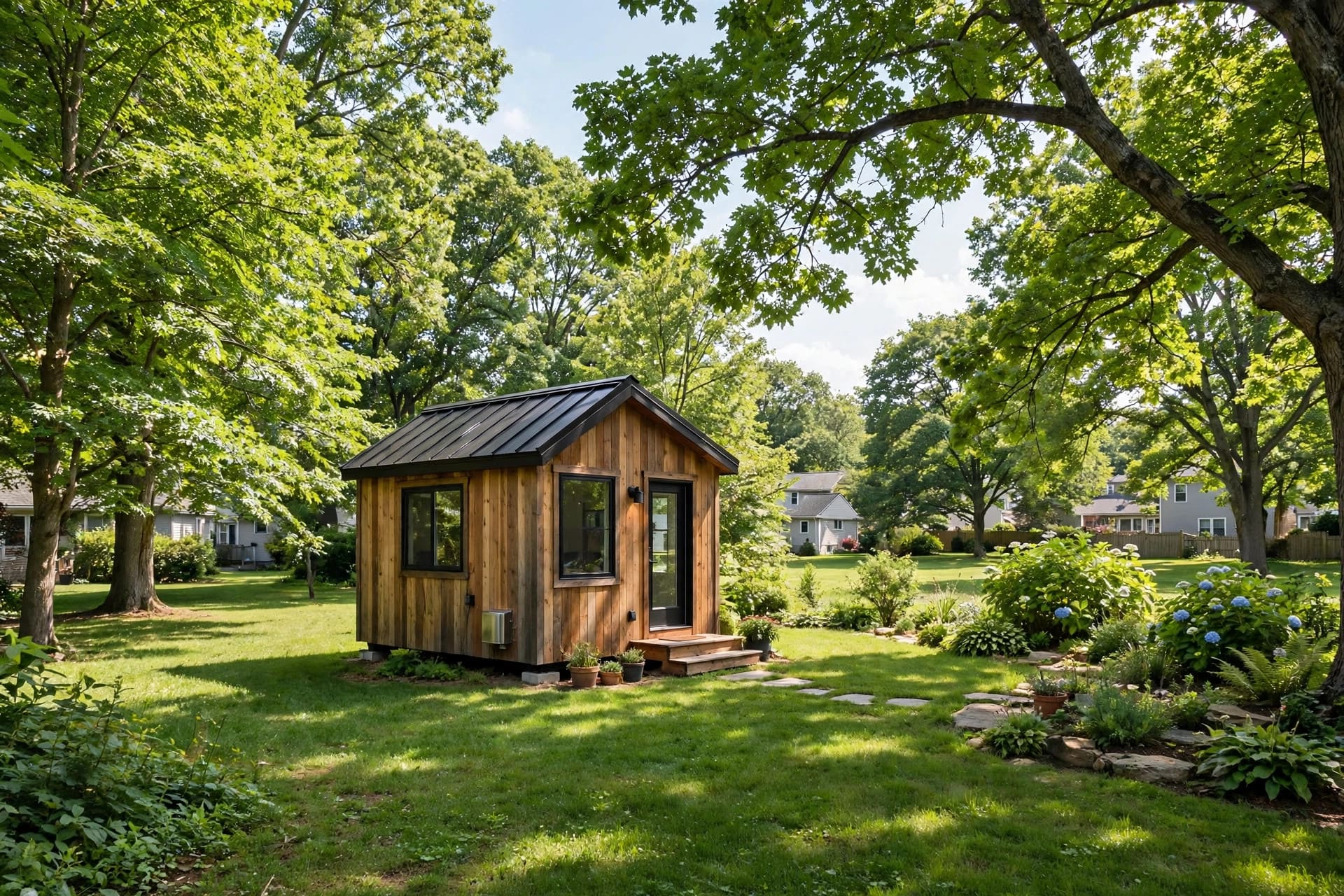 Tiny house laws in New Jersey — featured image of a tiny house in a New Jersey setting