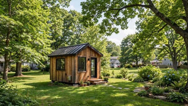 Tiny house laws in New Jersey — featured image of a tiny house in a New Jersey setting