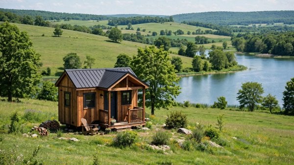 Tiny house laws in New York — featured image of a tiny house in an upstate New York setting