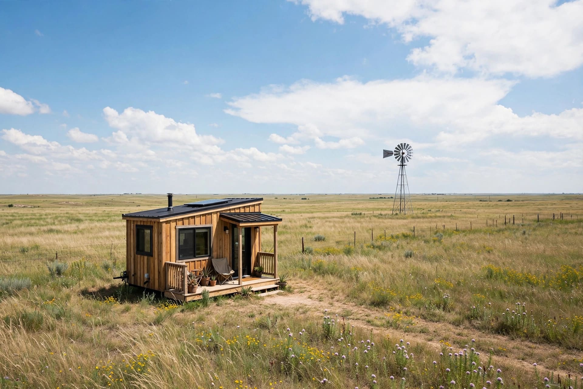 Tiny house laws in Oklahoma — featured image of a tiny house in an Oklahoma setting