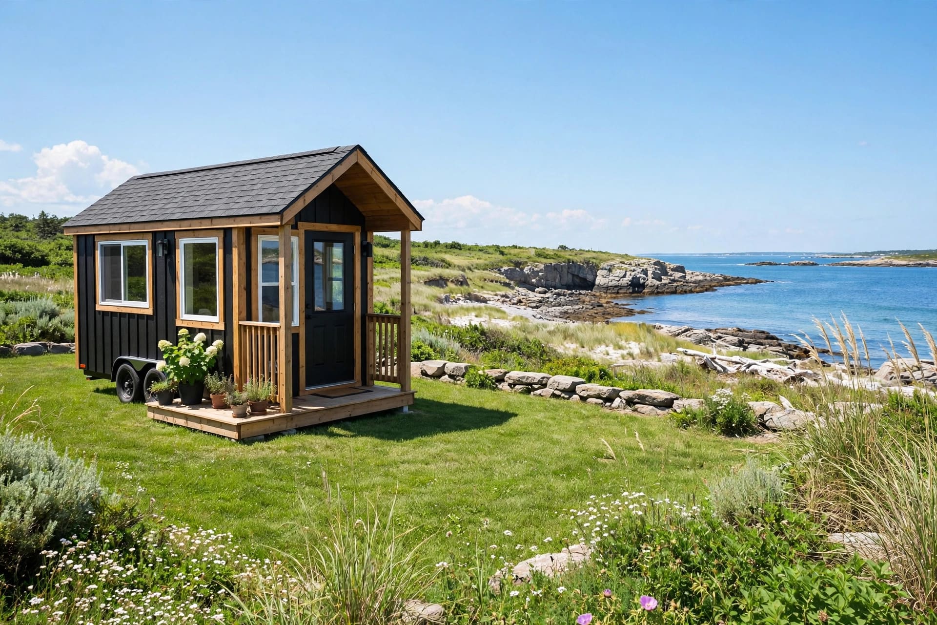Tiny house laws in Rhode Island — featured image of a tiny house in a Rhode Island setting
