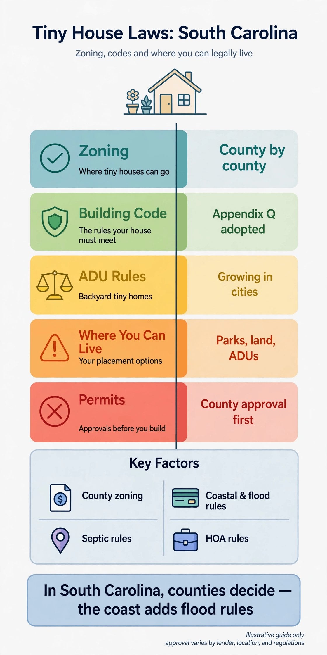 tiny house laws south carolina — infographic summary of zoning, building codes and where you can legally live