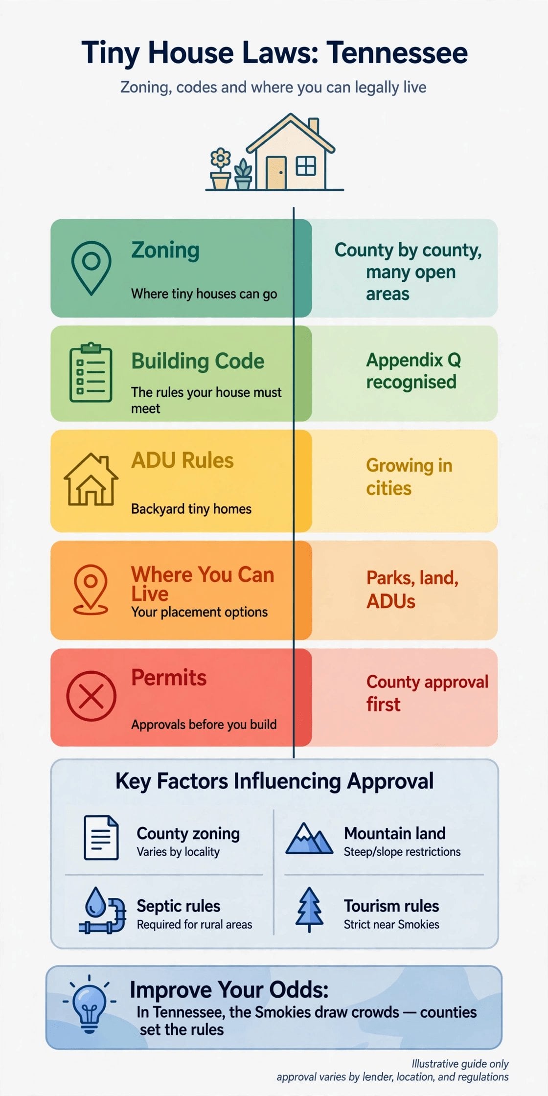 tiny house laws tennessee — infographic summary of zoning, building codes and where you can legally live