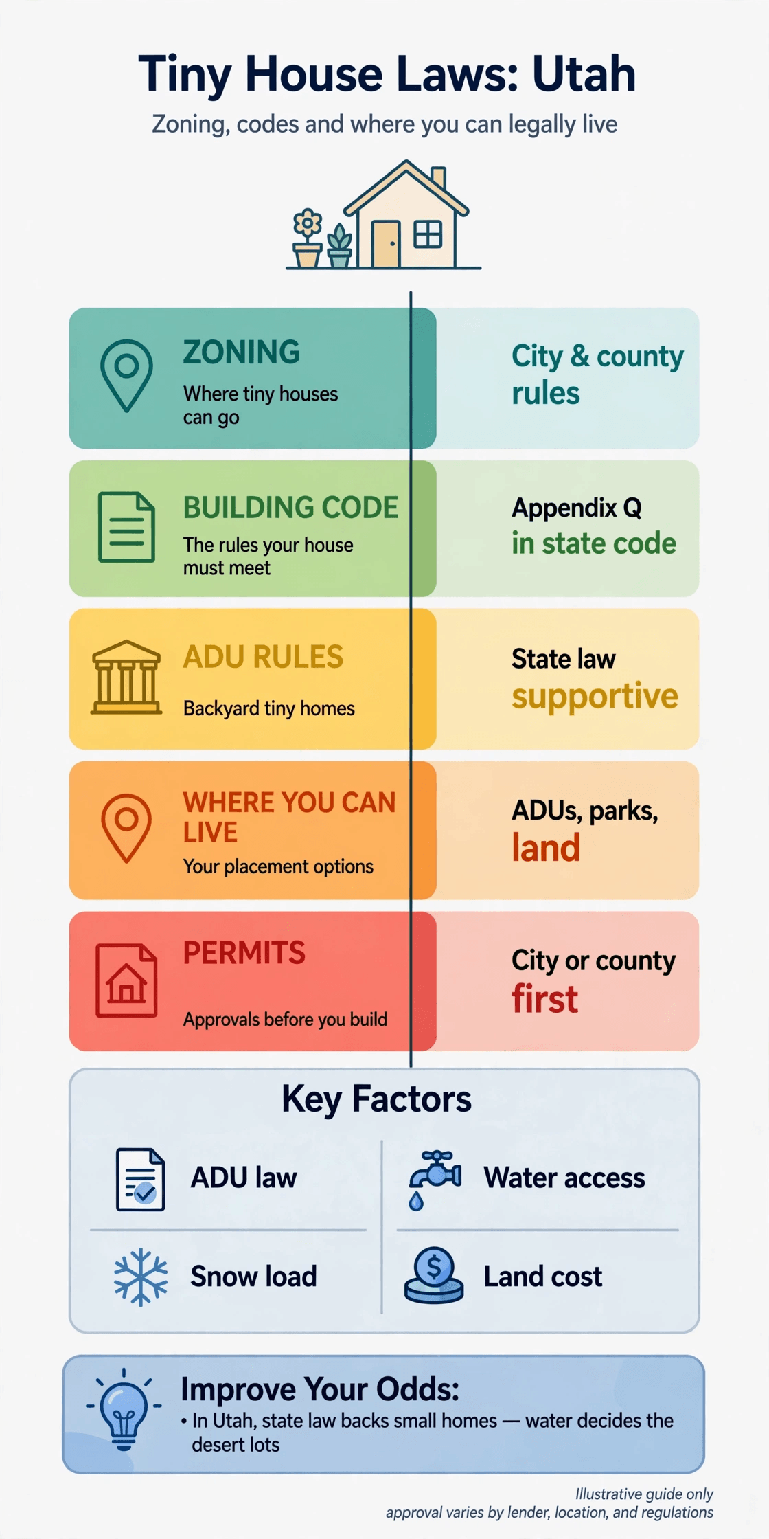 tiny house laws utah — infographic summary of zoning, building codes and where you can legally live