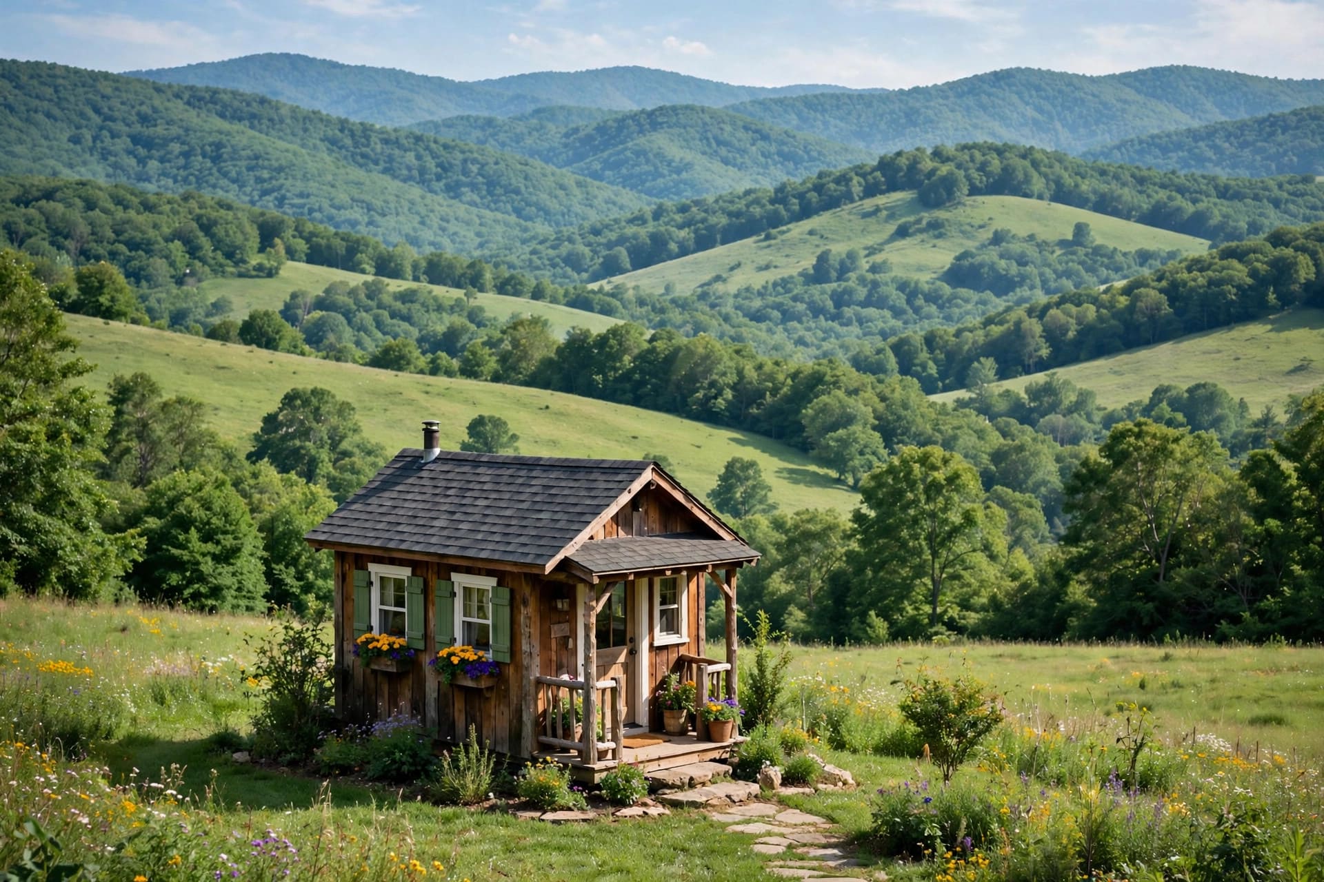 Tiny house laws in Virginia — featured image of a small house on a wooded Virginia lot