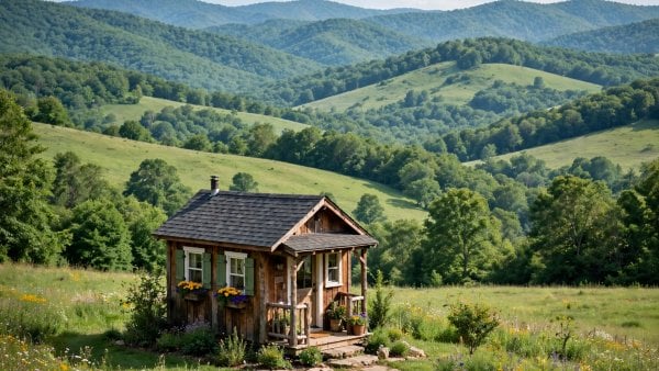 Tiny house laws in Virginia — featured image of a small house on a wooded Virginia lot