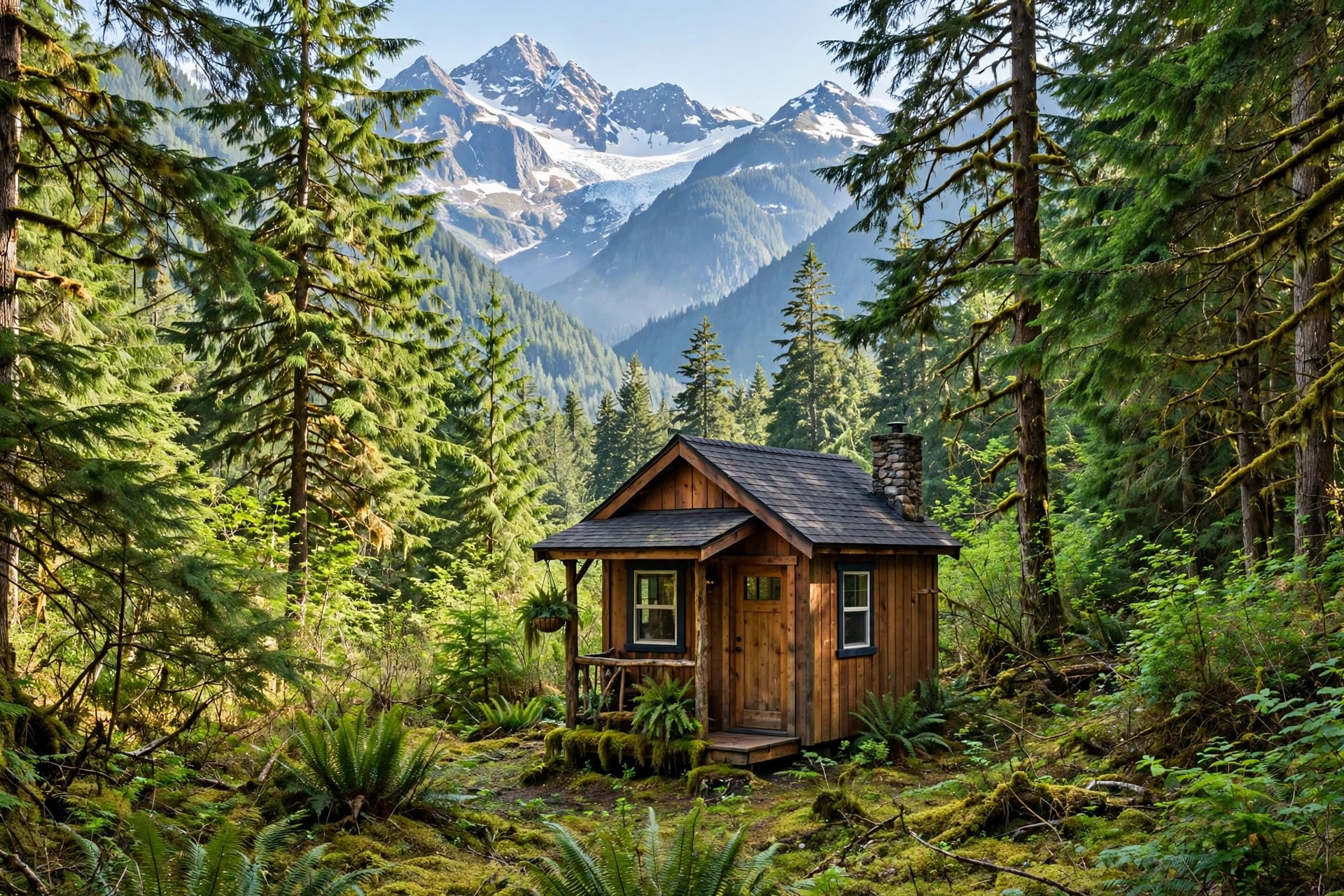 Tiny house laws in Washington — featured image of a small house in a rainy Pacific Northwest setting