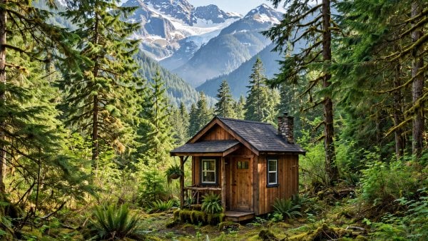 Tiny house laws in Washington — featured image of a small house in a rainy Pacific Northwest setting