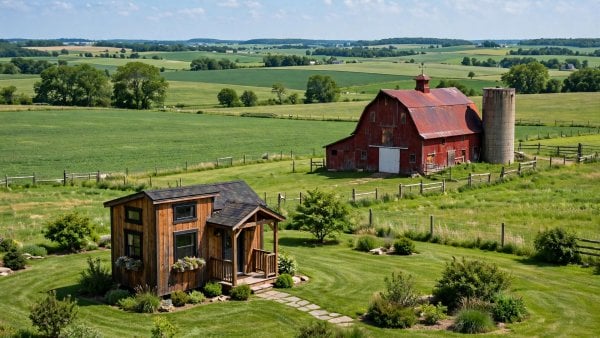 Tiny house laws in Wisconsin — featured image of a small house in a snowy Northwoods setting
