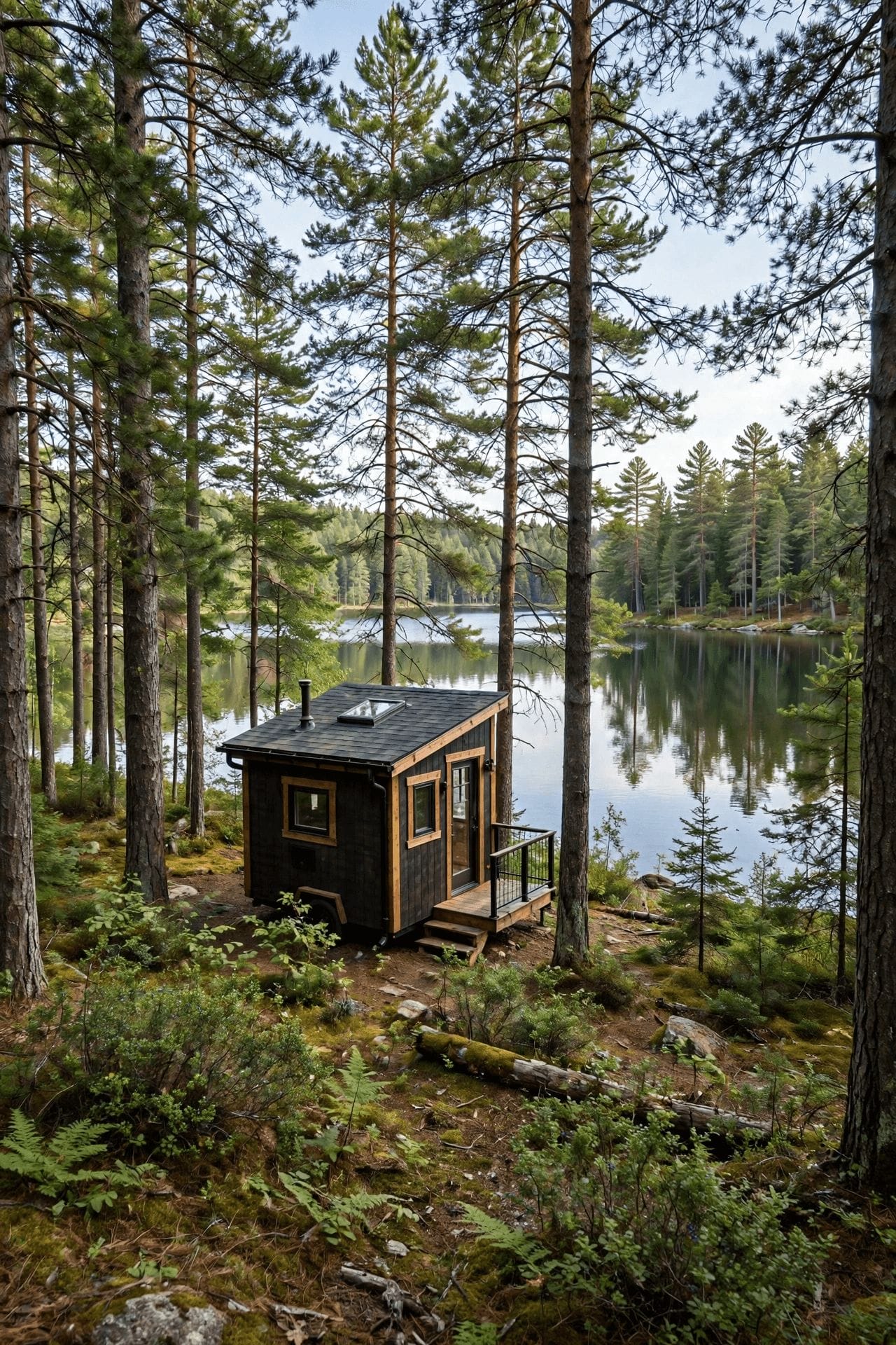 Tiny house laws in Wisconsin — vertical guide graphic on town and county zoning, shoreland rules and deep-frost design