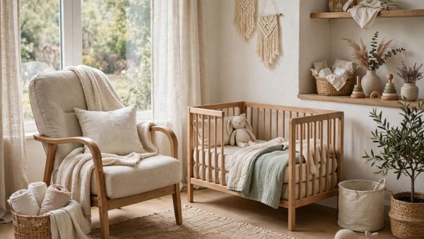 tiny house nursery ideas showing a compact baby corner with a mini crib in a small home