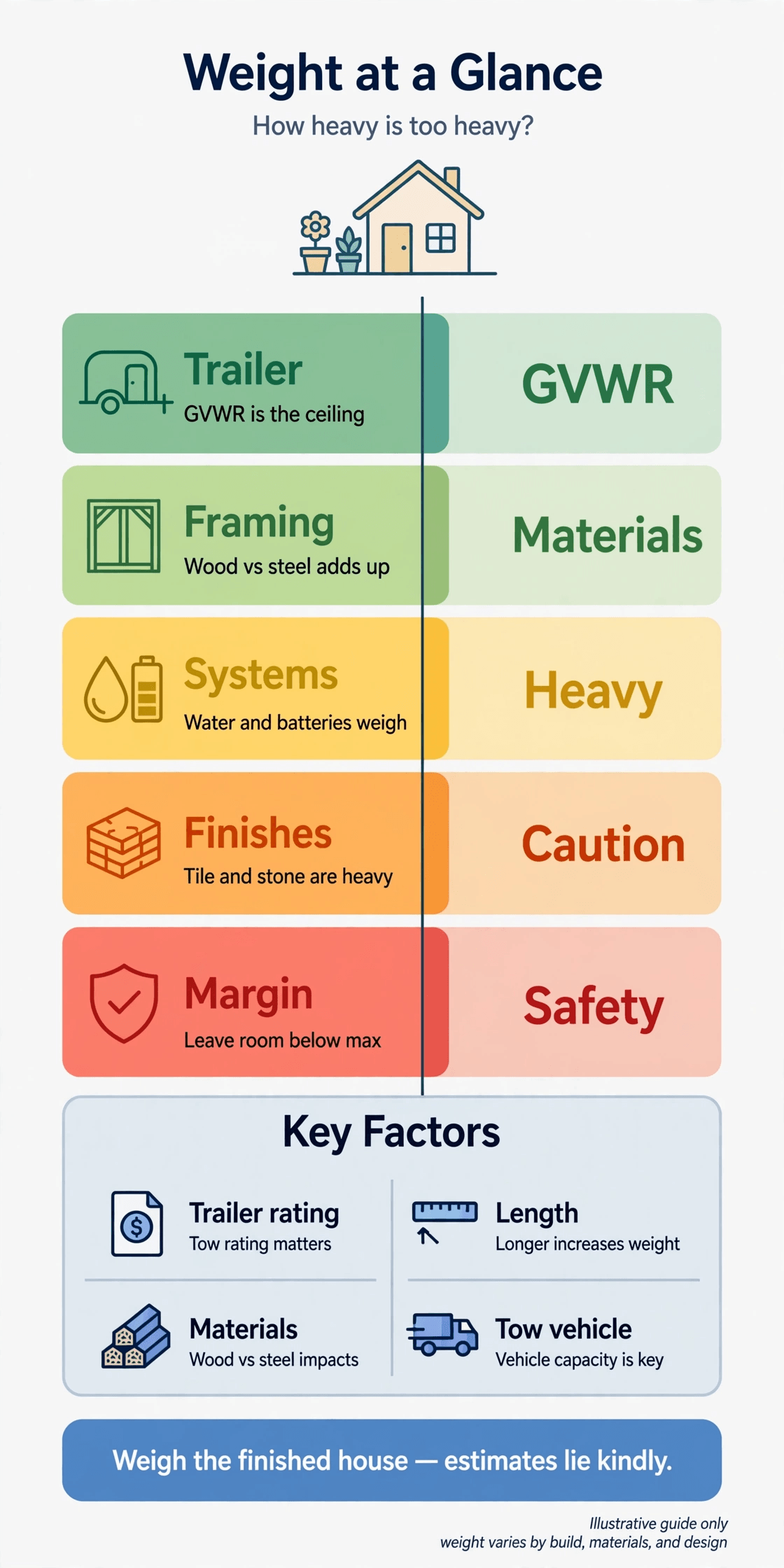 tiny house weight calculator infographic with component weights, margins and weighbridge checks