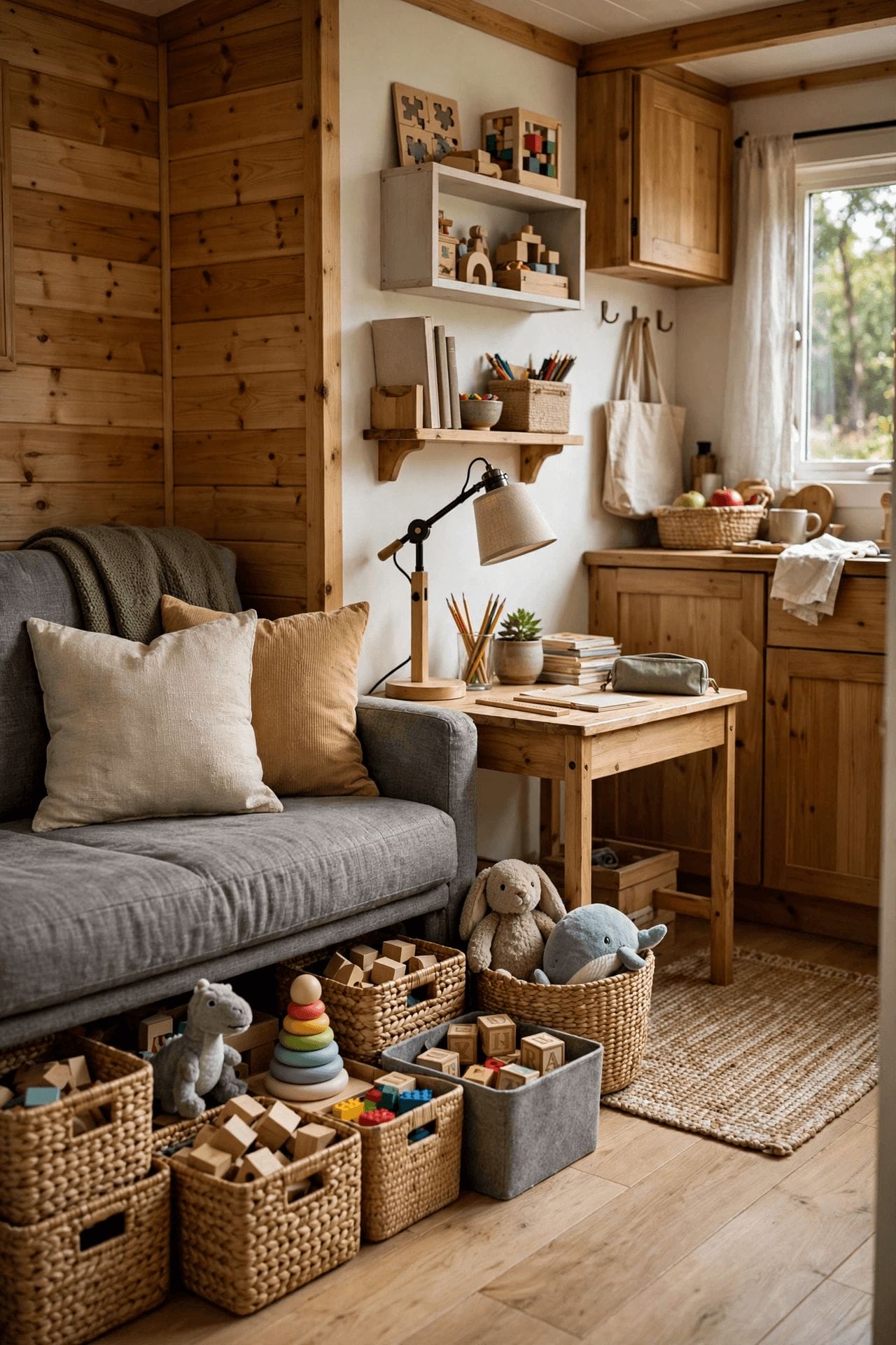 tiny house with kids design second pin showing a homework and quiet zone for children in a small home