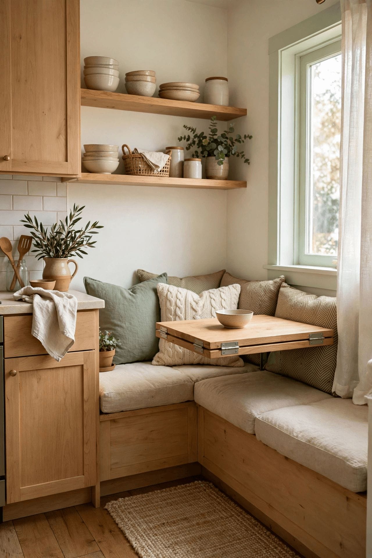 tiny kitchen ideas pin showing compact dual-use appliances and one style repeated throughout