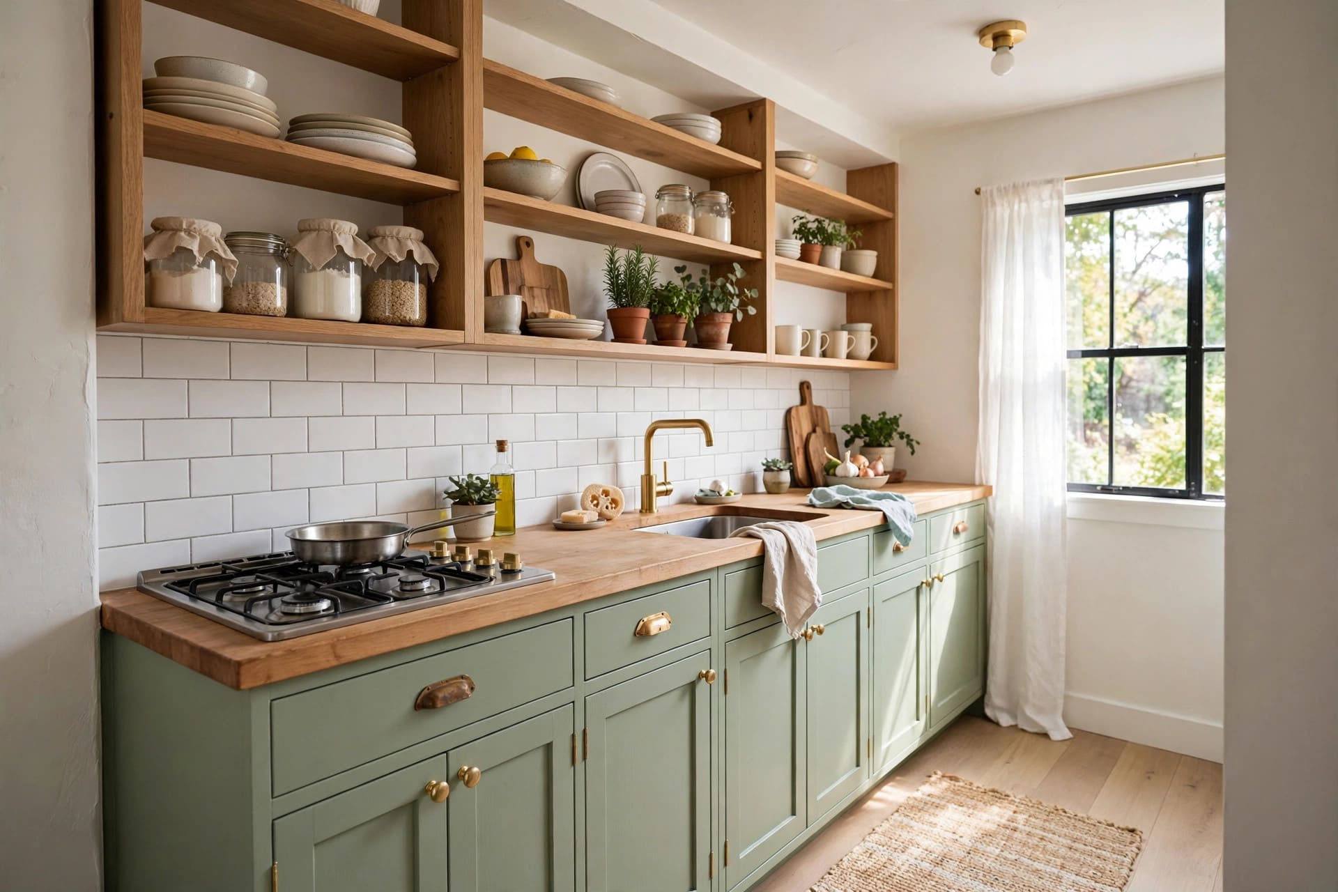 tiny kitchen makeover budget result showing painted cabinets and refreshed worktops in a small kitchen