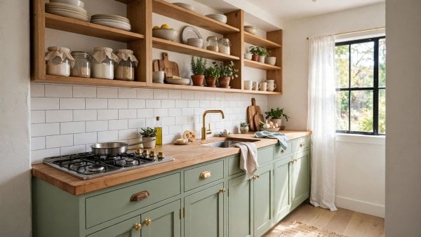 tiny kitchen makeover budget result showing painted cabinets and refreshed worktops in a small kitchen