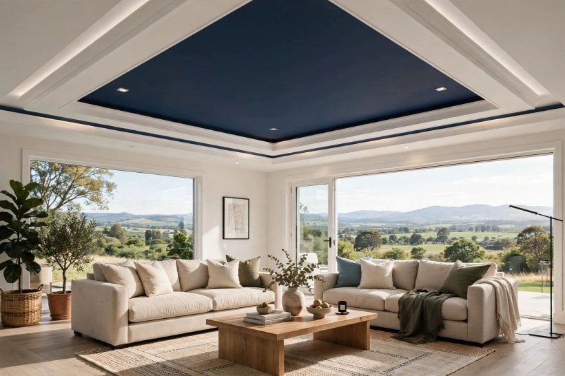 tray ceiling: painted recess in a deeper tone giving the room height and shadow