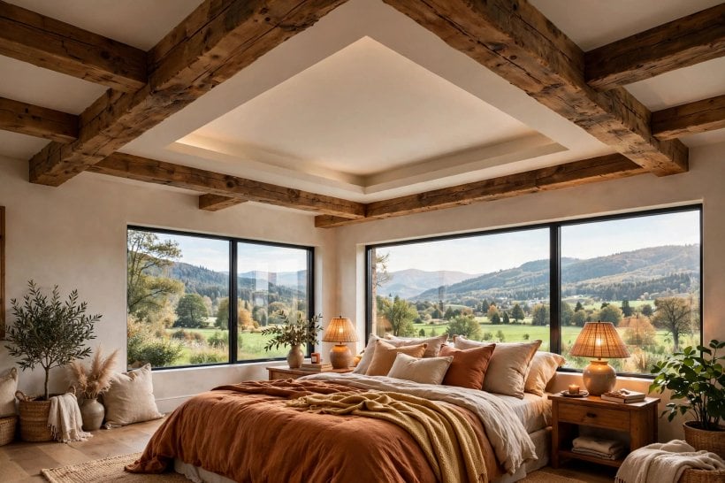 tray ceiling: slim moulding tracing the step and framing the recess