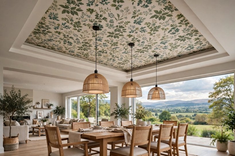tray ceiling: medallion and trim framing the recess like a picture